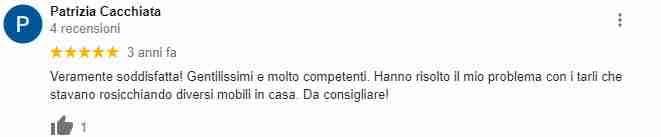 Recensione di Patrizia Cacchiata per la disinfestazione dei tarli dai mobili
